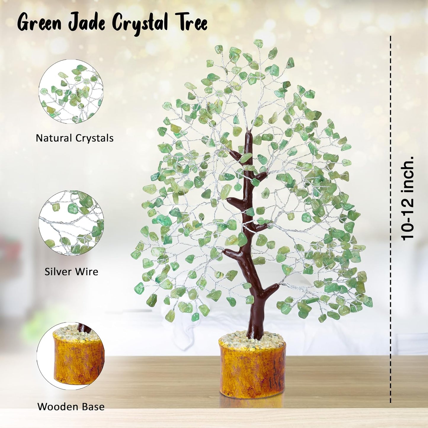 Green Jade Crystals Tree of Life Decor for Shelf Healing Crystals Spiritual Gift Sage Green Office & Room Decor House Warming Gifts New Home Decor Feng Shui Birthday Gifts for Women & Men