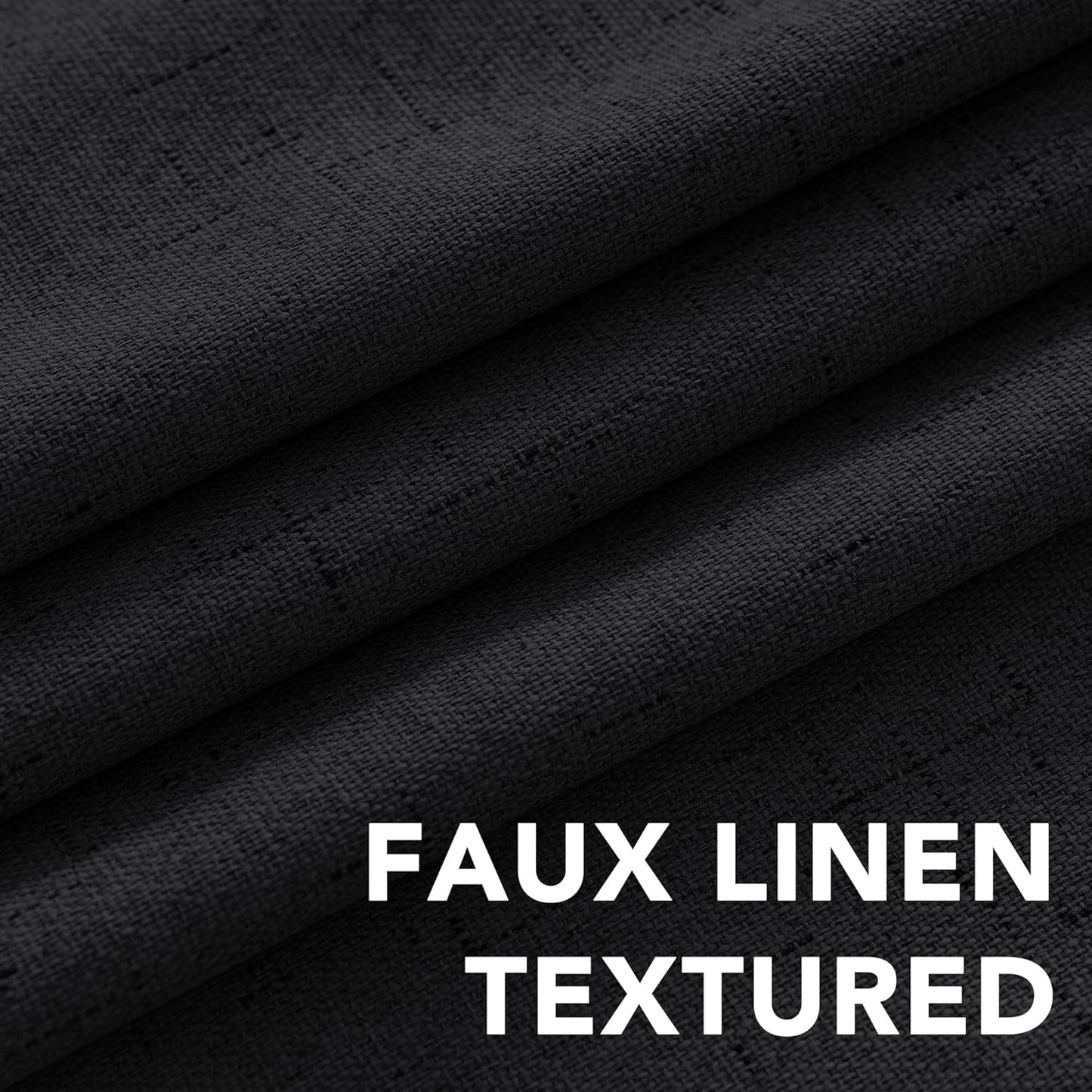 H.VERSAILTEX Linen Blackout Curtains 63 Inches Long 100% Blackout Thermal Insulated Textured Linen Look Curtain Draperies Anti-Rust Grommet, Energy Saving with White Liner, 2 Panels, Black