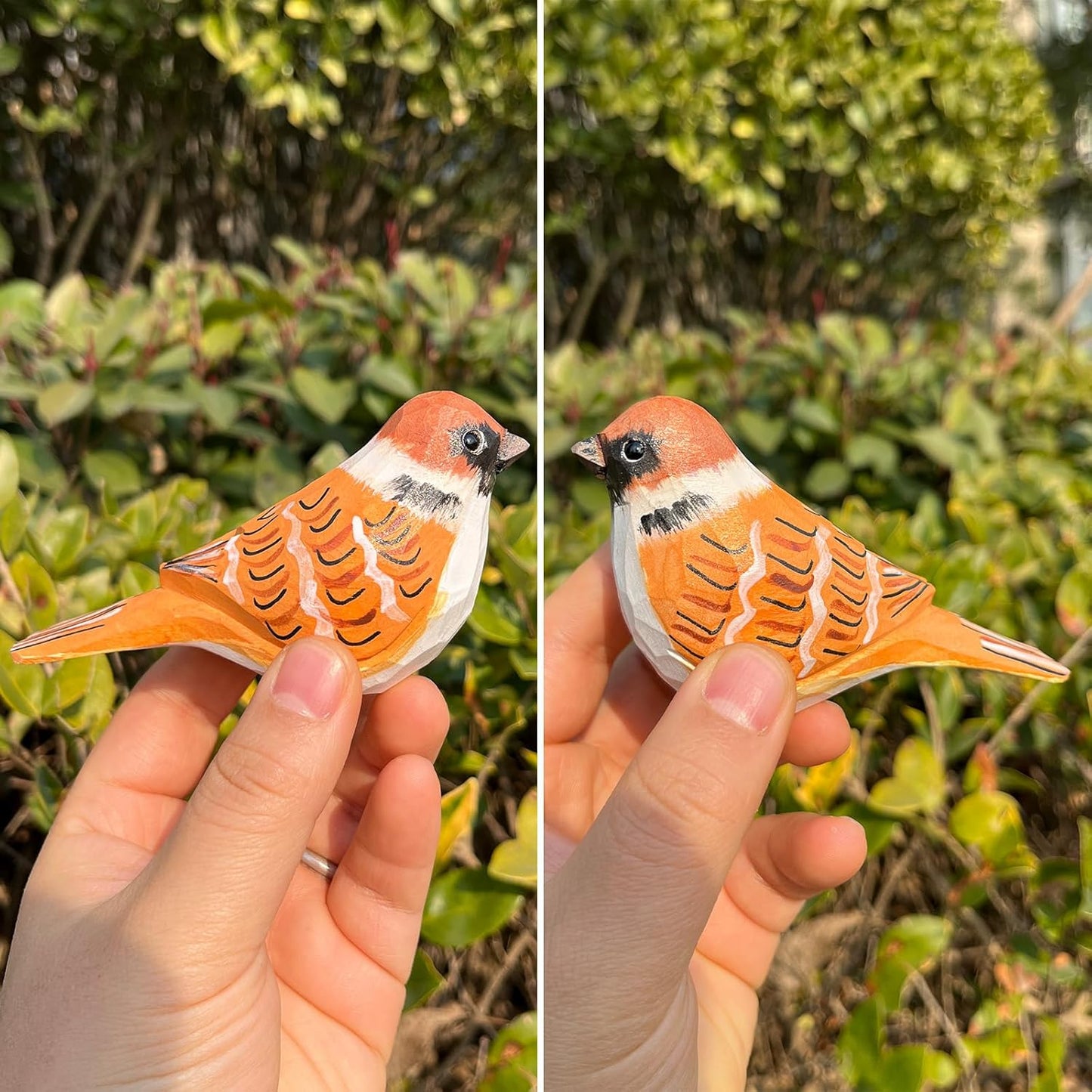 Hand Carved Bird Figurines, Hand-Painted Sculpted Wooden Birds, Wood Bird Sculptures for Home Decoration, Hand Crafted Life Like Bird Statues, Ideal Gifts for Bird Lovers (Sparrow)