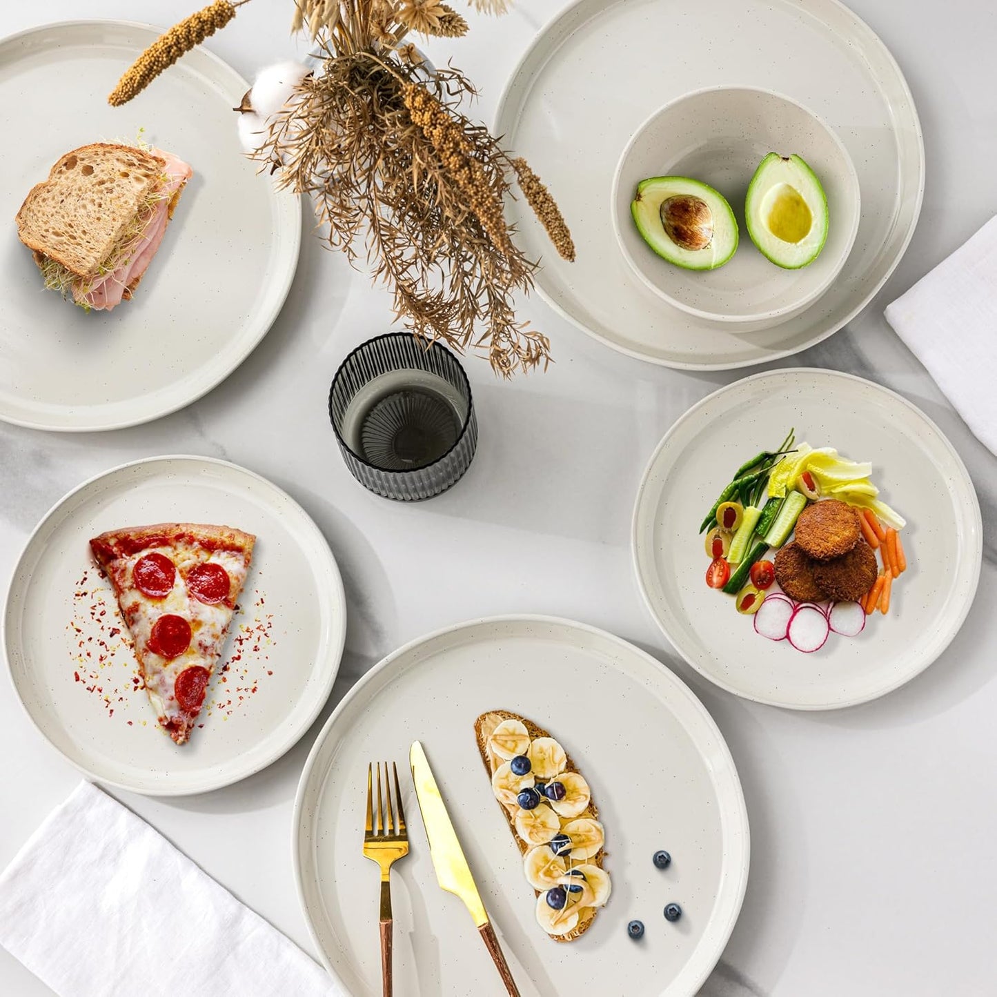 GBHOME Ceramic Dinnerware Sets for 6, 18pcs Stoneware Plates and Bowls Sets, Handmade Chip and Scratch Resistant Dishes Set, Dishwasher & Microwave Safe