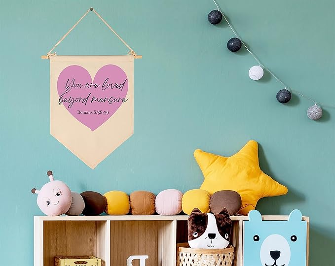 You Are Loved Beyond Measure-Bible Verse Scripture Decor-Flag Decor Gifts for Baby Boys Girls Newborn Kids-Banner Wall Sign Gifts for Nursery Baby Room Playroom Bedroom Front Door