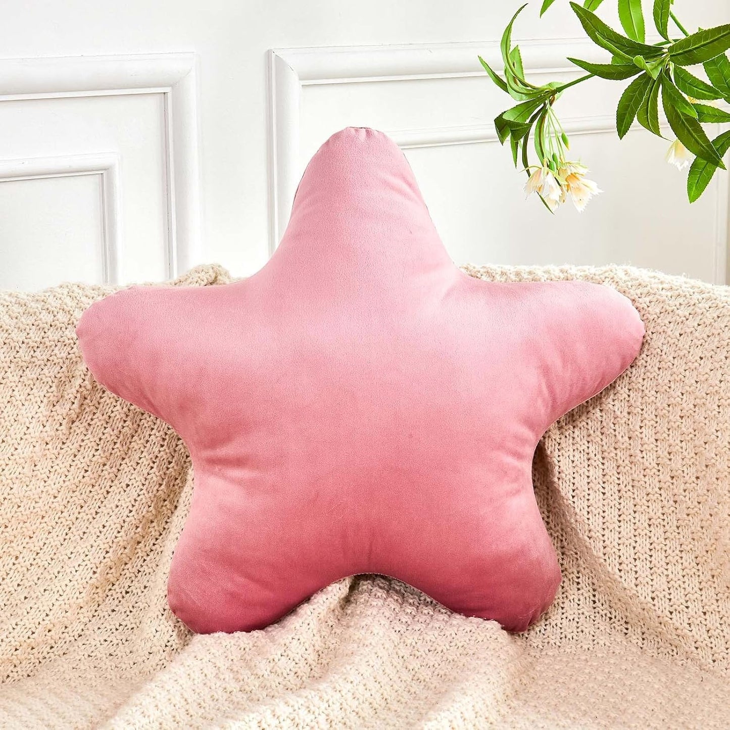 Dusty Pink Star Throw Pillow, Cute Star Pillow Room Decor, Soft 19.6" Star Shaped Decorative Throw Pillow for Bedroom, Star Plush Floor Cushions Pillows