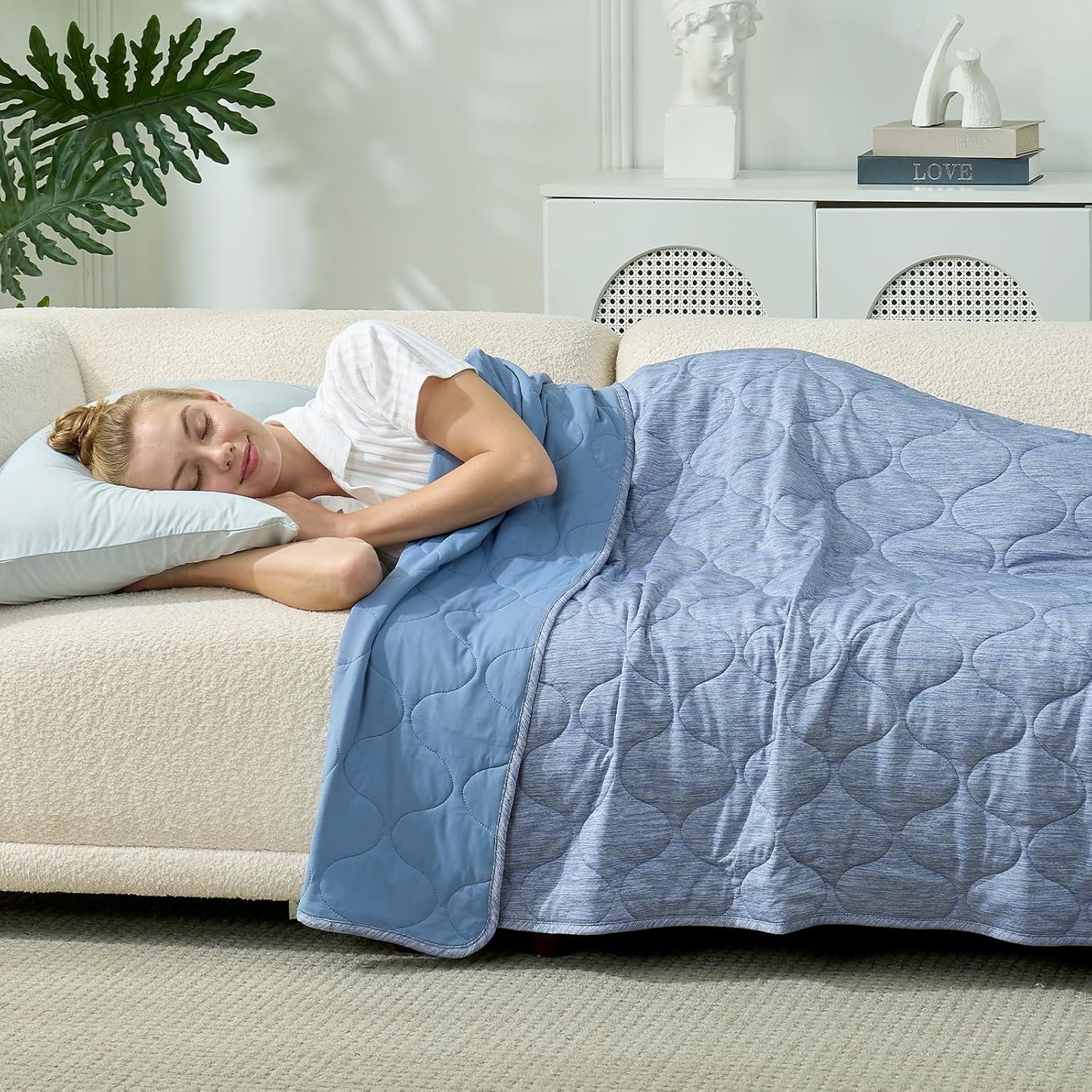 Cozy Bliss Cooling Dual-Sided Blanket for Hot Sleepers, Q-Max>0.46 Lightweight Soft Breathable All Seasons Double Side Cooling Throw for Night Sweats (Denim Blue, 80"x90")