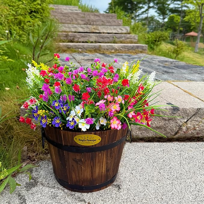 16 Bundles Artificial Flowers for Outdoor,UV Resistant Fake Flowers,No Fade Faux Plants for Outside Hanging Planters,Artificial Plants for Indoor Porch Garden Home Wedding Farmhouse Decor