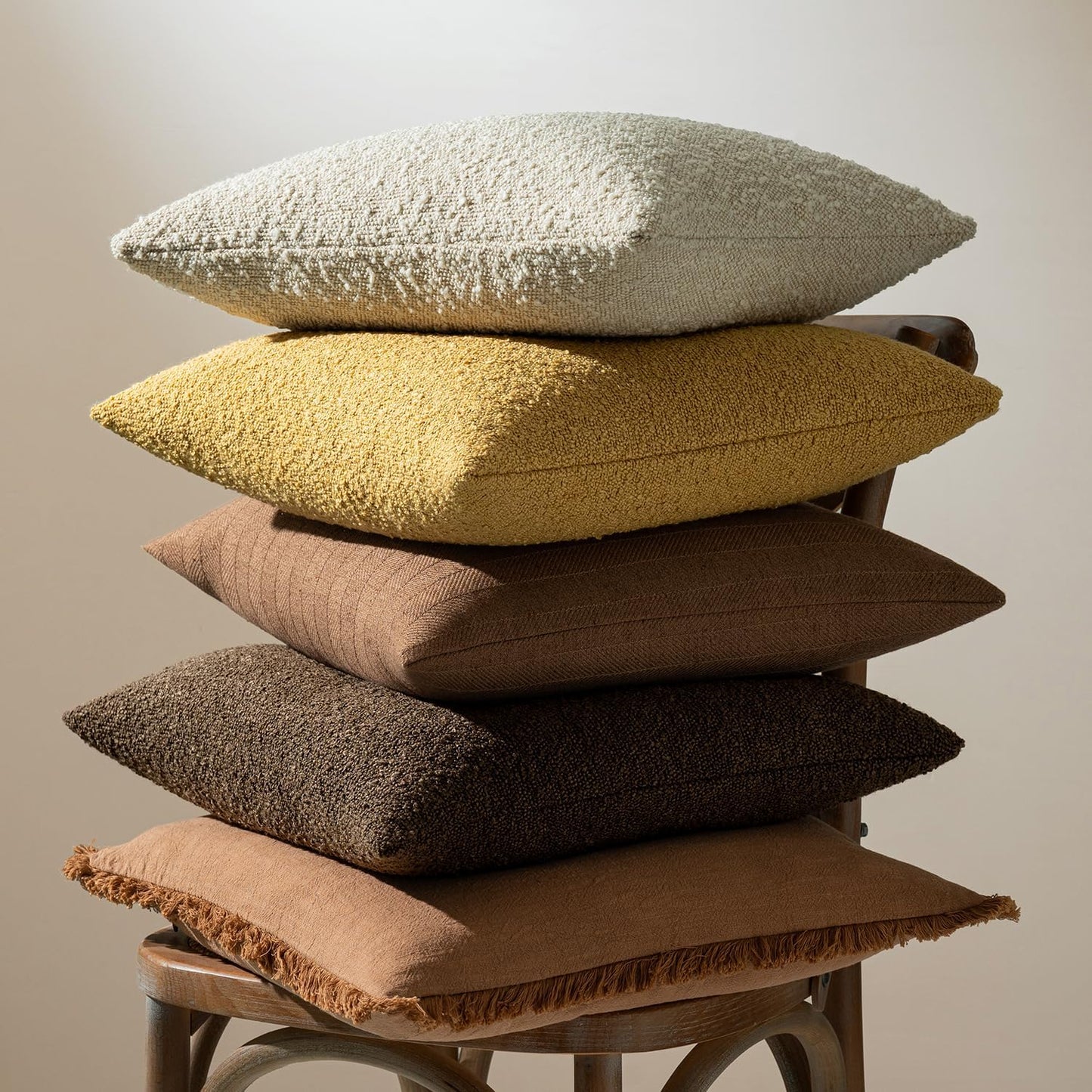 MIULEE 20x20 Inch Decorative Pillow Covers for Couch Bed Set of 2 Textured Boucle Neutral Winter Throw Pillows Gold Accent Solid Cushion Pillowcases Sofa Livingroom Home Decor