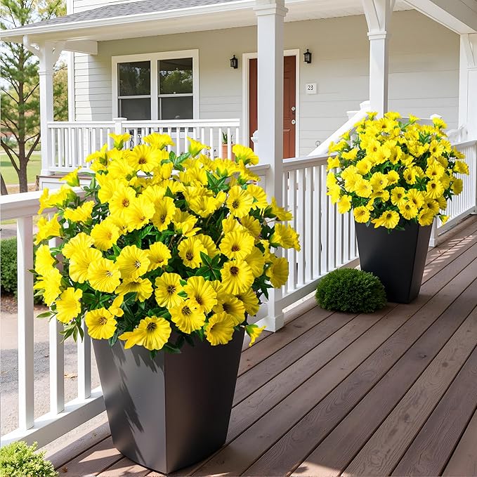 UV Resistant Artificial Petunias 13.3In Fake Flowers Artificial Flowers for Outdoors Silk Flowers Fake Hanging Basket Plants Suitable for Outdoor Porch Decoration patio Decoration,Yellow,8PCS