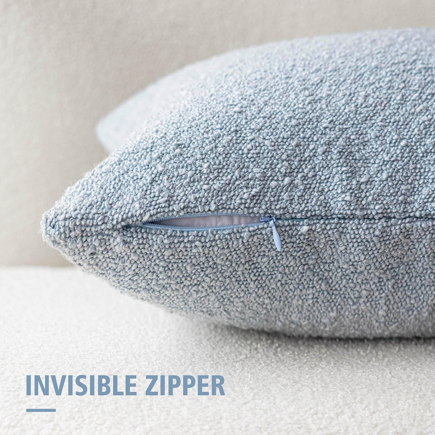 Foindtower Modern Textured Boucle Throw Pillow Covers Accent Solid Decorative Pillow Cases Cozy Woven Couch Cushion Case for Chair Sofa Bed Living Room Home Decor, 22 x 22 Inch, 1PC, Light Blue
