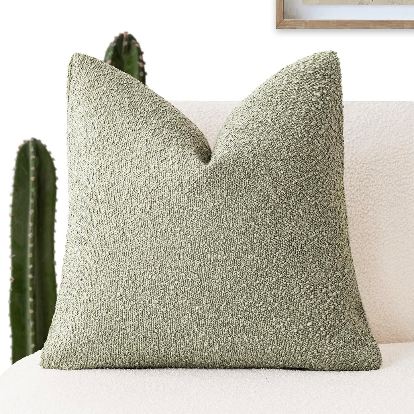 Foindtower Decorative Textured Boucle Throw Pillow Covers Accent Solid Pillow Cases Neutral Soft Cozy Couch Cushion Case for Chair Sofa Bedroom Living Room Home Decor 26x26 Inch,1PC,Dirty Sage Green