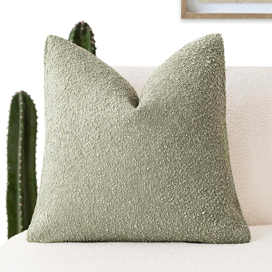 Foindtower Decorative Textured Boucle Throw Pillow Covers Accent Solid Pillow Cases Neutral Soft Cozy Couch Cushion Case for Chair Sofa Bedroom Living Room Home Decor 20x20 Inch,1PC,Dirty Sage Green