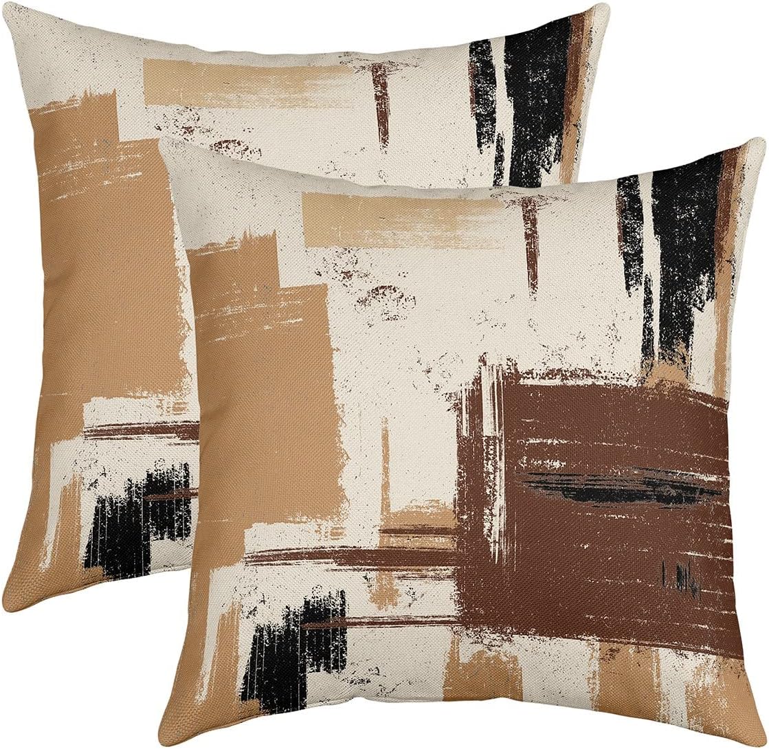 Feelyou Abstract Throw Pillow Covers for Couch Sofa Bed, Set of 2 Modern Abstract Art Decorative Pillows Cushion Covers, Grey Brown Black Pillow Inserts Not Included, 16x16 inch