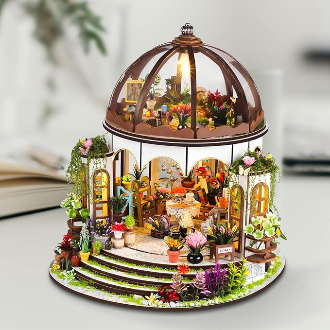 TuKIIE DIY Miniature Dollhouse Kit with Furniture, 1:24 Scale Creative Room Mini Greenhouse Wooden Doll House for Kids Teens Adults(Hanging Garden)