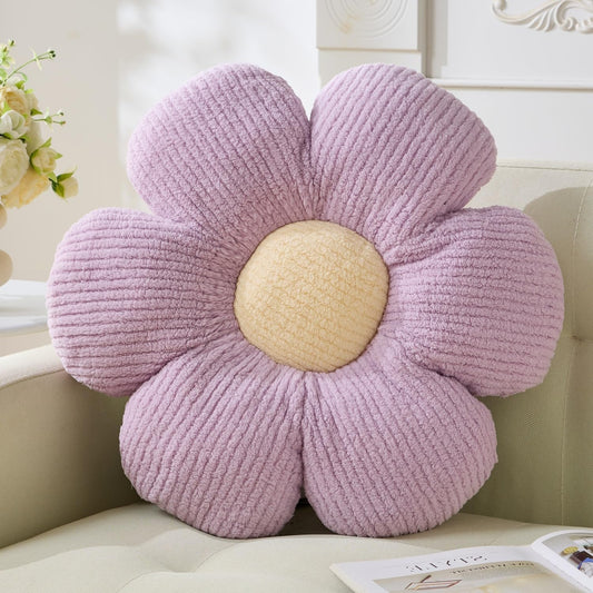 Cute Daisy Plush Throw Pillow, Purple Flower Shaped, 19.6" Seating Pillow, Home Decorative Floor Pillows