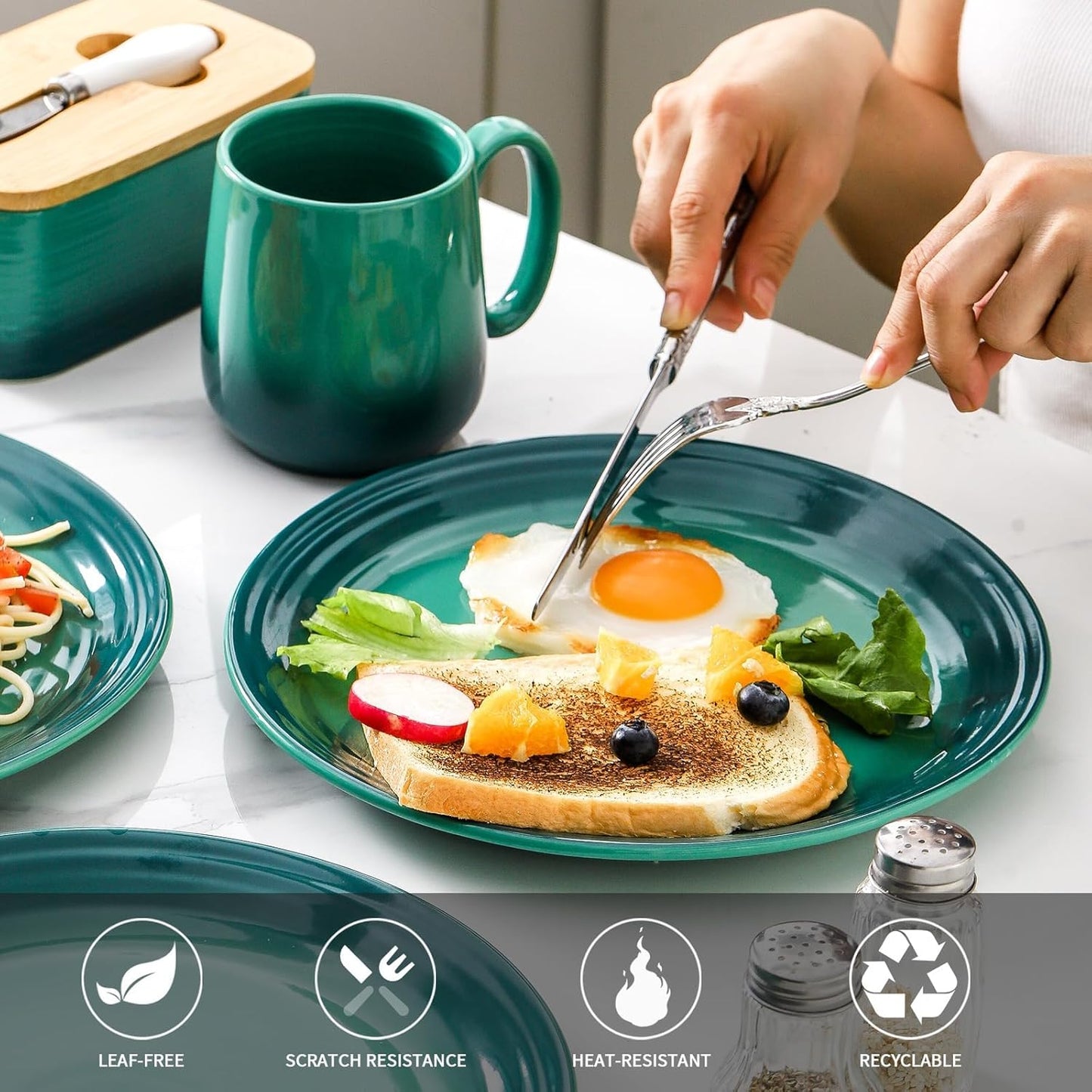 Hasense Ceramic Dinner Plates Set of 4, 10 Inch Premium Dinnerware Dishes, Salad Serving Plates Elegant & Durable, Oven, Microwave & Dishwasher Safe,Perfect for Family and Entertaining,Gradient Green