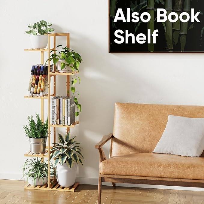 ROSSNY 48 Inch Talll Plant Stand Indoor, 6 Tier 7 Potted Bamboo Plant Stands for Indoor Plants, Corner Plant Stand, Plant Shelf For Indoor, Tiered Plant Stands, Indoor Plant Holder, Natural