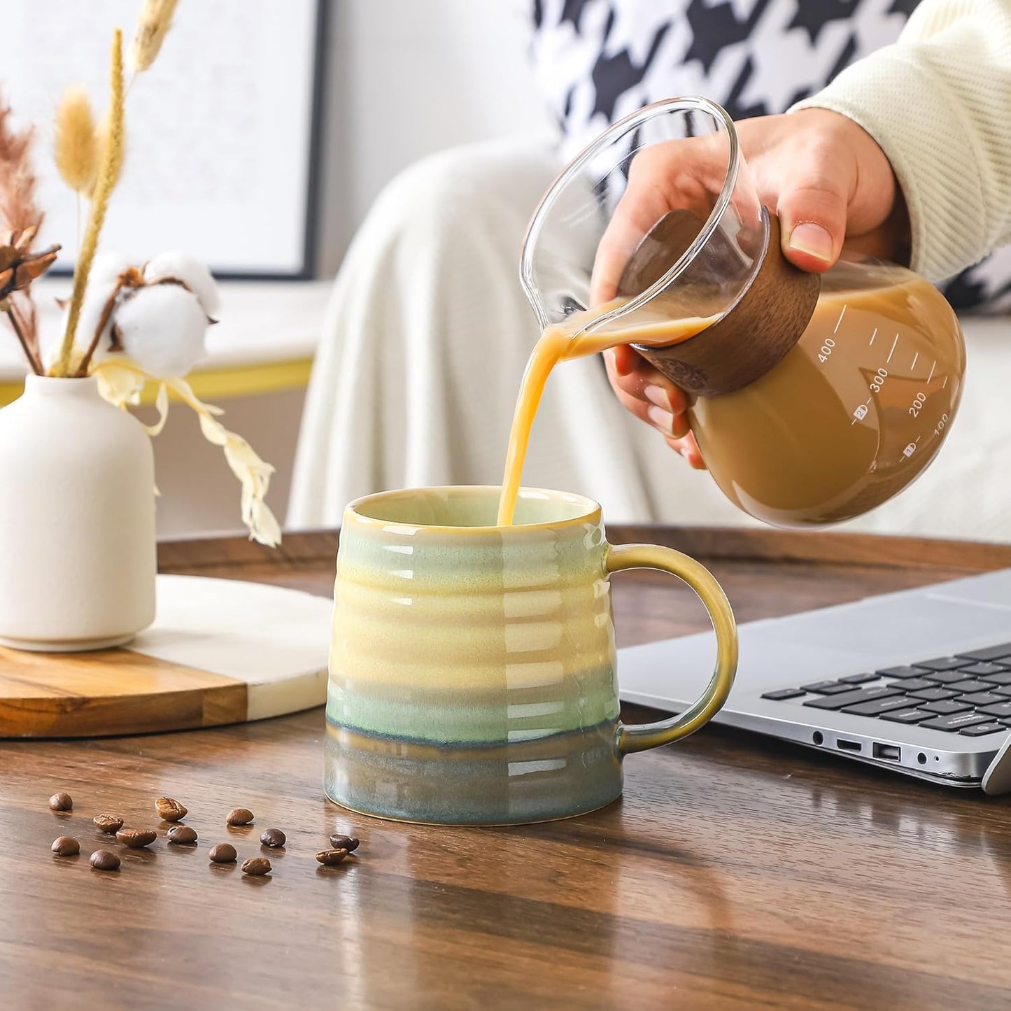 Large Ceramic Coffee Mugs, Handmade Pottery Mug, Tea Cups with Handle for Office and Home, 16 Ounces, Dishwasher and Microwave Safe (Grayish Blue)