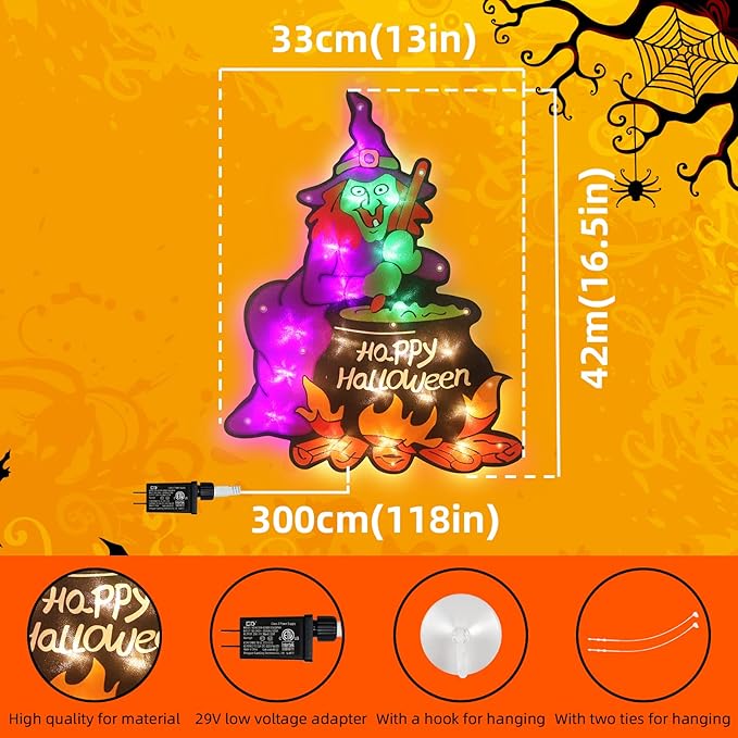 20LED Lighted Halloween Window Silhouette Decoration- Halloween Decoration (Witch)