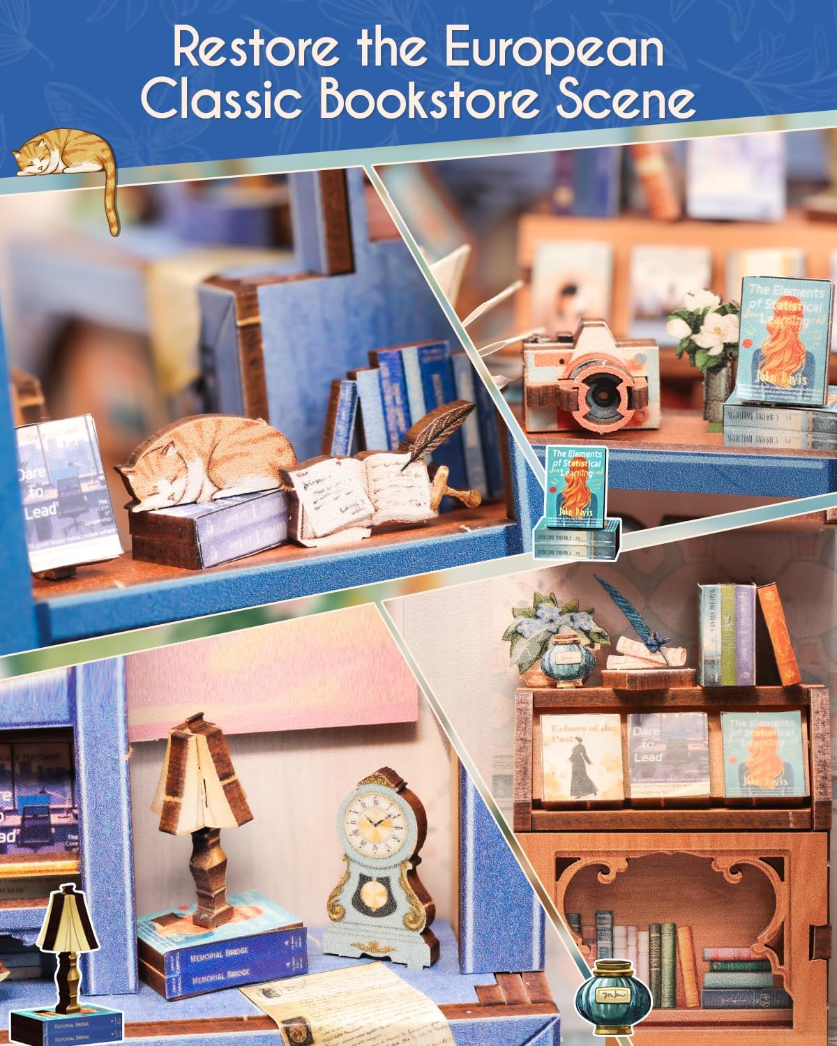 Cutefun Book Nook Kit - DIY Miniature Dollhouse Kit for Adults and Teens, Mini House Building Kit Library with LED Bookshelf Insert Decor Creative Gifts (Literature Bookstore)