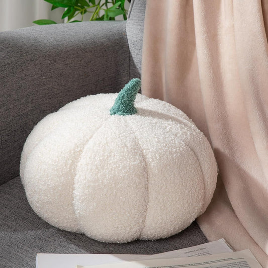 Kajaia 1 Pcs Simulated Pumpkin Pillow Plush 11 x 9.5 Inch 3D Cushion Fall Decorations Stuffed Throw Pillows Toy for Thanksgiving Christmas Halloween Bedroom Sofa Couch Supplies (White)