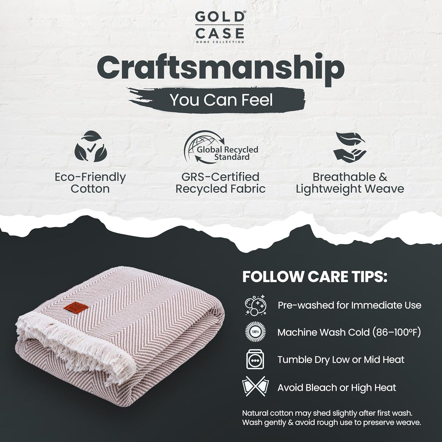 Gold Case Throw Blanket for Bed - 100% Recycled Turkish Cotton Blanket - Elegant Lightweight Soft Throw Blankets for Bed & Living Room - Queen Size Cozy Blankets - 90x90 - Beige