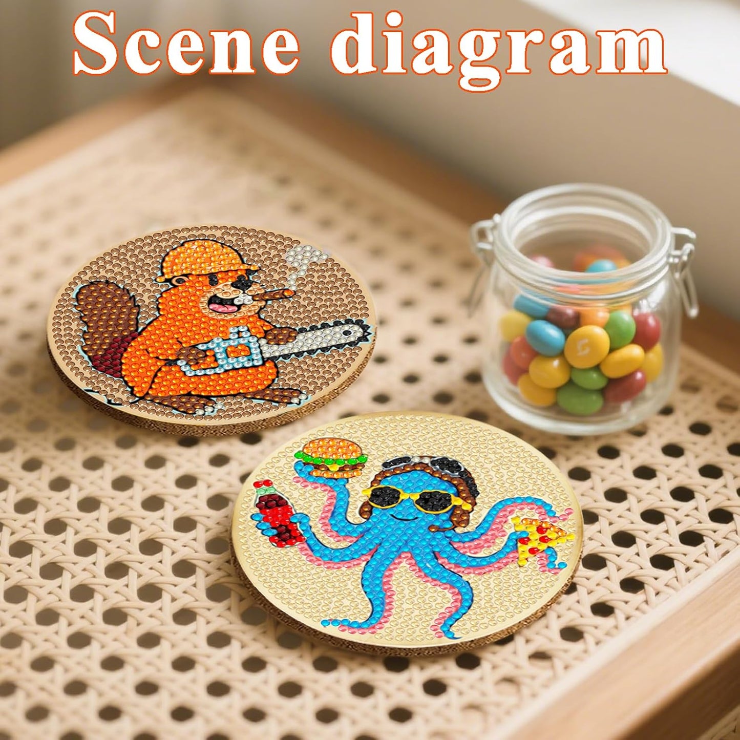 DOTSOPS Animal Diamond Painting Coaster with Holder 5D Diamond Art Kits for Adults Round Full Drill Beginners Gem Dots Craft Arts Supplies Party Home Decor 8pcs