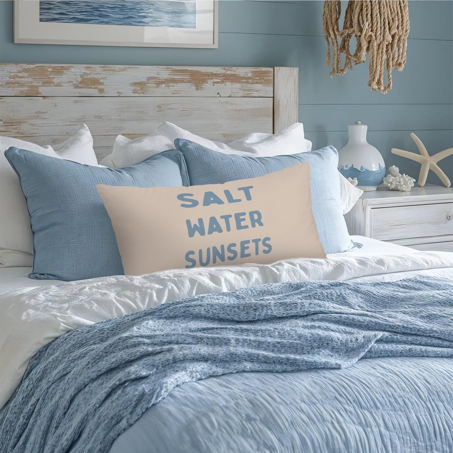 Coastal Beach Room Decor 12x20 Pillow Cover, Salt Water Sunsets Coastal Beachy Decorative Lumbar Pillow Covers for Girls Boys Bedroom College Dorm Sofa Couch