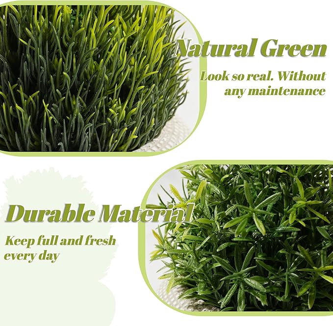 2Pack Small Fake Plants, 6.1/5.7 Inch Artificial Plants Indoor in Cement Planter, Small Faux Plants Indoor for Room Bathroom Bedroom Farmhouse Kitchen Office Home Decor - Yellowish Green-Rosemary