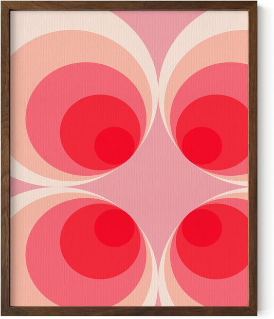HAUS AND HUES Colorful Abstract Wall Art - Minimalist Retro Picture for Living Room Decor, Red and Pink Modern Wall Art Painting (Pink Mod, Walnut Frame, 16x20)