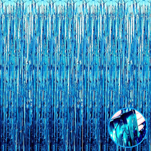 4 Pack Lake Blue Foil Fringe Curtain Backdrop, 3.3Ft x 9.8Ft Metallic Tinsel Foil Fringe Streamers Curtains for Photo Booth, Wedding, Thanksgiving, Birthday, Christmas, Halloween Party Decoration