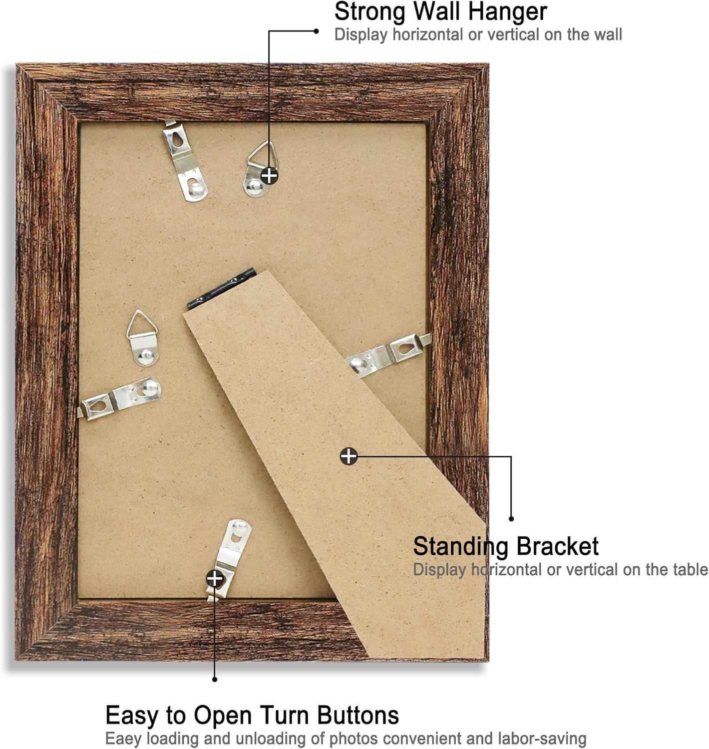 iRahmen 5x7 Picture Frame Set of 4, High Definition Glass Brown Frame, 5 x 7 Wood Rustic Photo Frames for Horizontal or Vertical Table Top and Wall Mounting