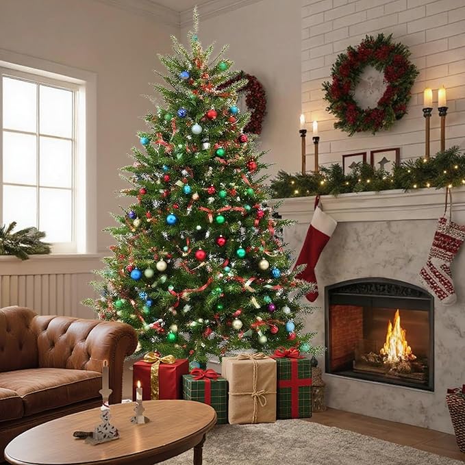 6.5FT Unlit Christmas Tree Green, Dunhill Fir Artificial Tree with 1838 PVC Branch Tips, Realistic Full Shape, Foldable Metal Stand for Indoor Home, Office & Holiday Decoration