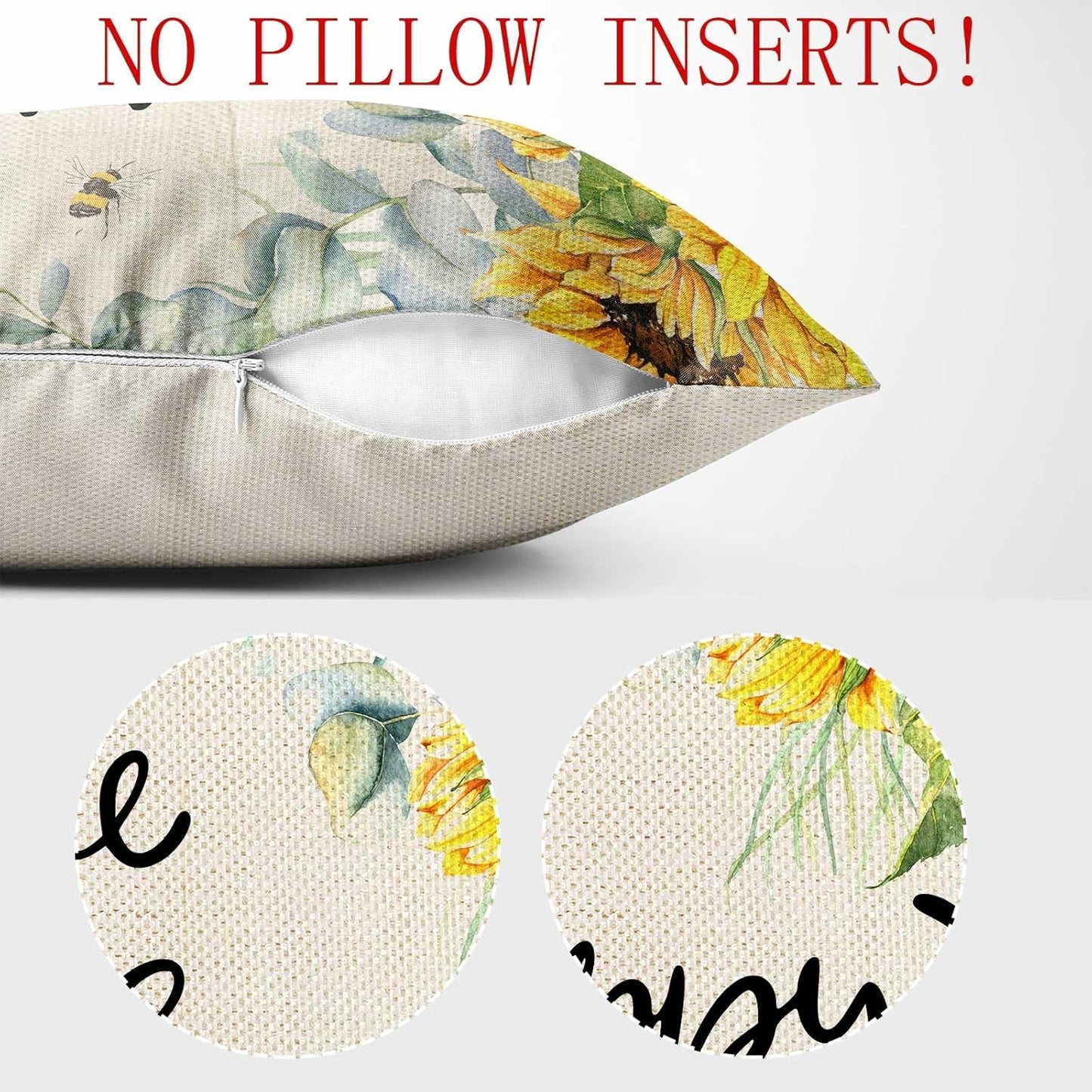 Bee Happy Sunflower Throw Pillow Cover 18x18 Inch,Spring Summer Sweet Bee Honey Pillow Covers Farmhouse Home Decorative Pillow Case