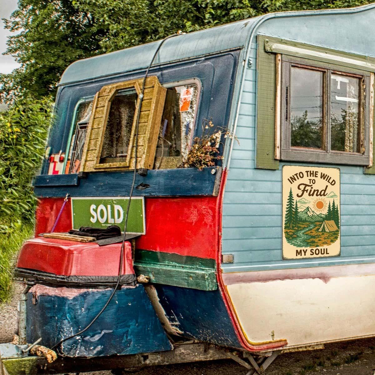 Into the Wild to Find My Soul Metal Tin Sign – Camper Wall Decor, RV Decorations for Inside, Adventure Camping Sign for Campsite, Rustic Camper Decor 8x12 Inch