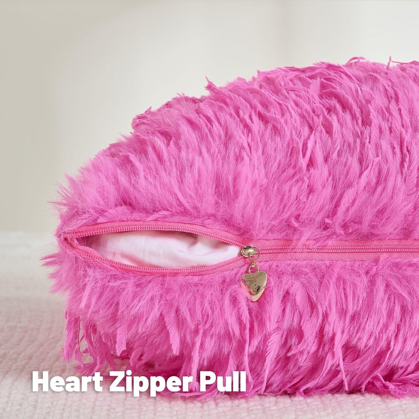 FUTEI Hot Pink Decorative Throw Pillow Covers 26x26 Inch Set of 2,Soft Fluffy Faux Feather Texture Euro Pillow Shams,Modern Home Luxury Decor for Couch Bed Living Room