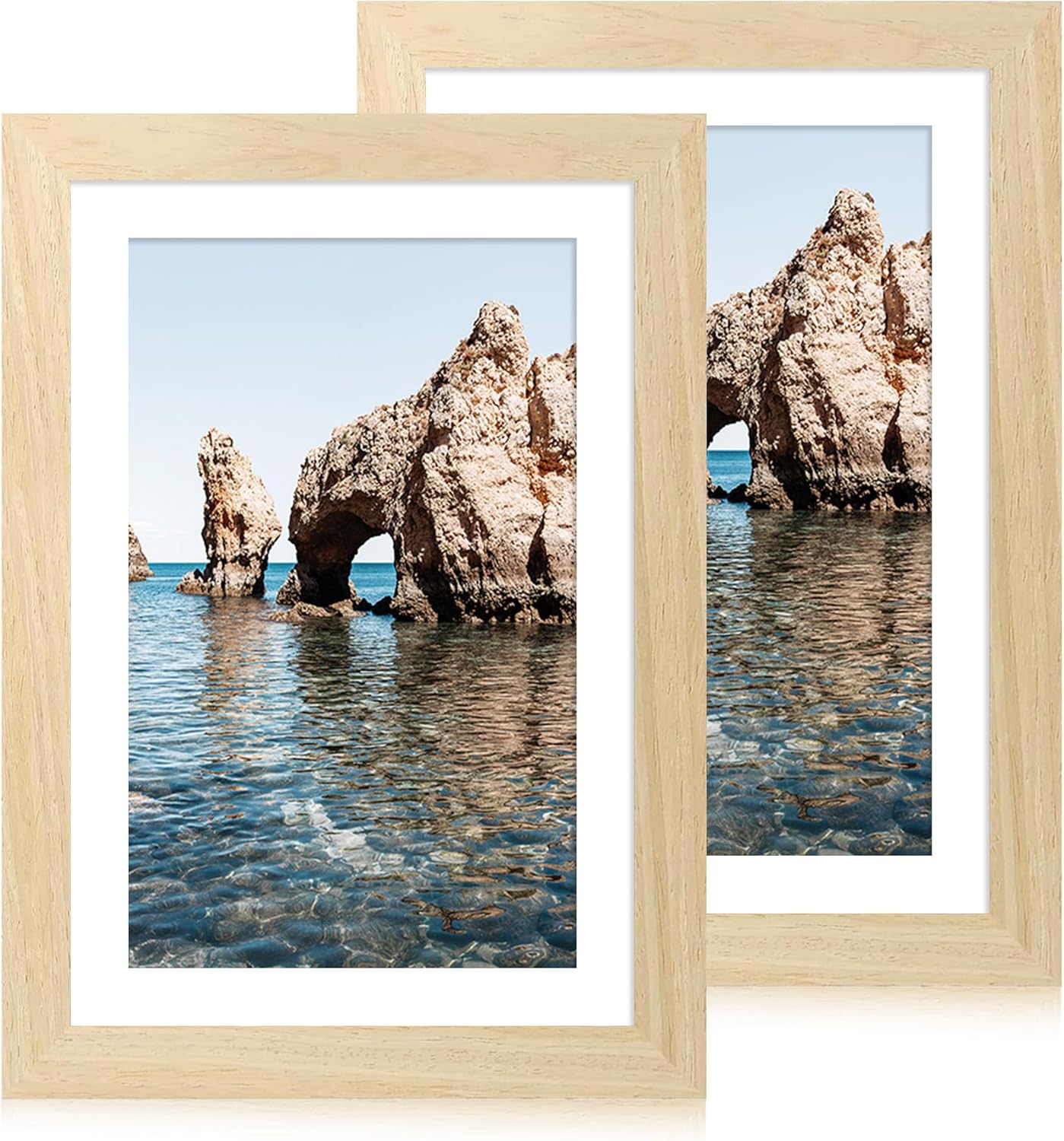 iRahmen 8x12 Picture Frame Set of 2, Wood Photo Frame with HD Glass - Display Picture 6x8 with Mat or 8 x 12 without Mat for Horizontal or Vertical Tabletop and Wall Mounting