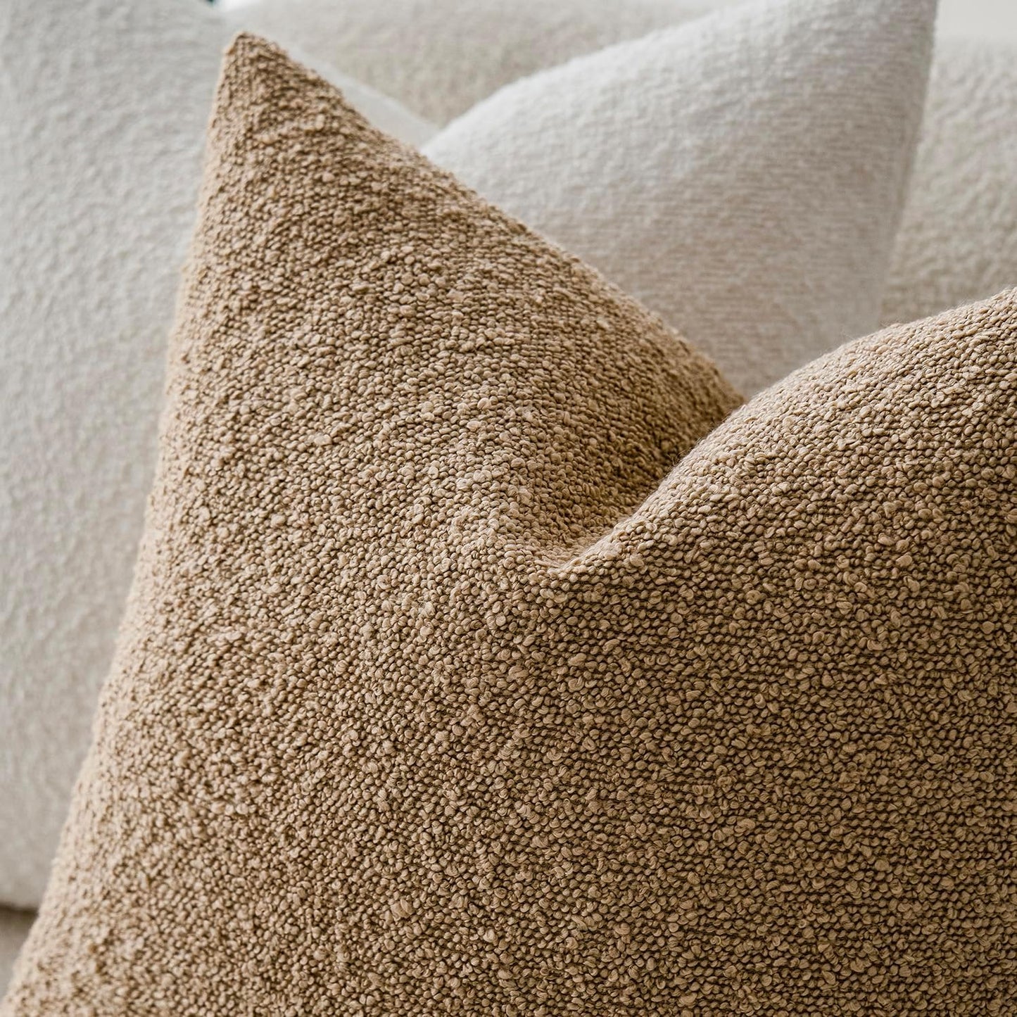 Foindtower Textured Boucle Throw Pillow Covers Accent Solid Pillow Cases Cozy Soft Decorative Couch Cushion Case for Chair Sofa Bedroom Living Room Home Decor, 18 x 18 Inch,Taupe Khaki Camel