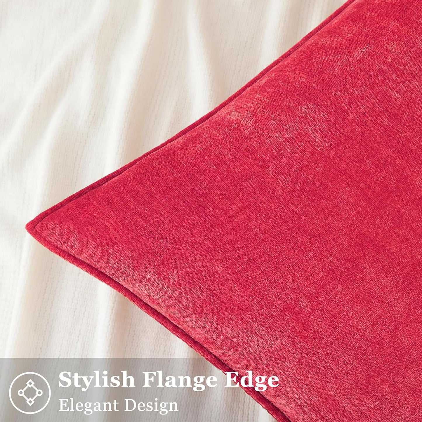 decorUhome Christmas Couch Throw Pillow Covers 26x26 Set of 2, Decorative Soft Euro Neutral Chenille Pillow Covers with Elegant Design for Sofa Bed Living Room Home Decor, Red