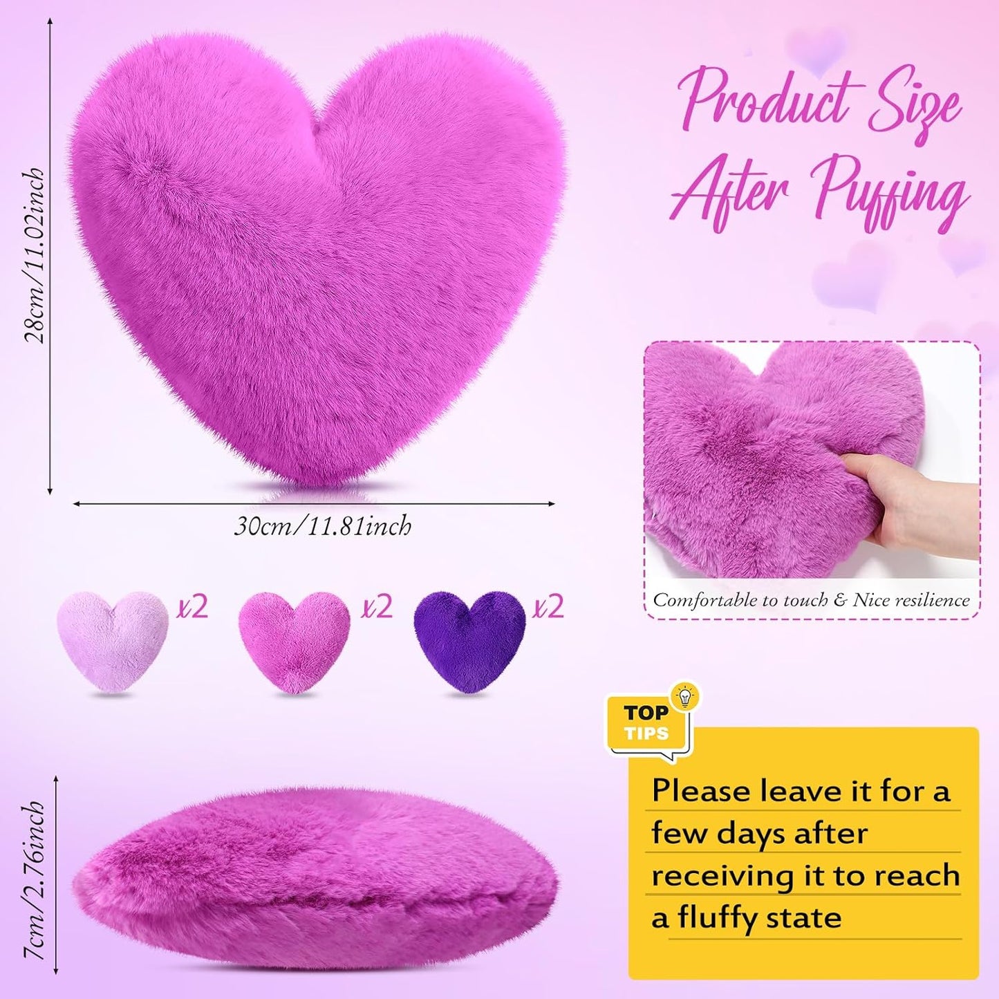 Liliful 6 Pcs Faux Rabbit Fur Heart Pillows Helloween Fluffy Heart Throw Pillows Christmas Cute Couch Cushion Soft Decorative Throw Cushion for Bed Sofa Girls Women(12 x 11 Inch,Purple Color)