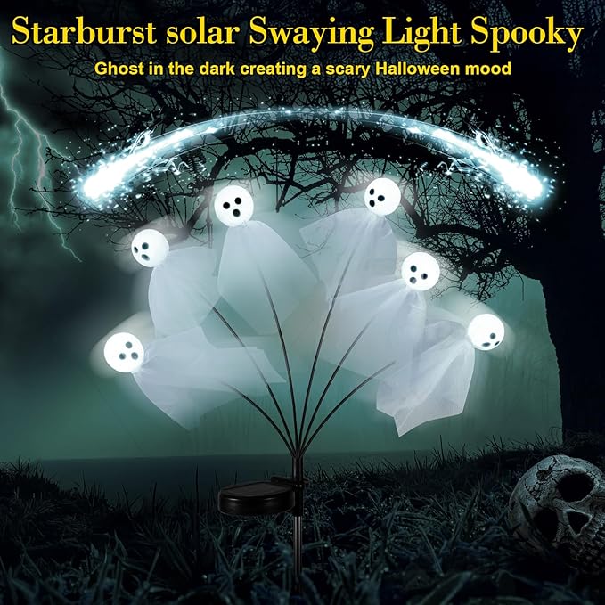 VIHOSE 6 Packs Halloween Solar Lights Outdoor 36 LED Solar Ghost Pathway Lights Waterproof Spooky Ghost Path Light Outdoor Halloween Decorations for Outside Garden Lawn Yard Decors (White)