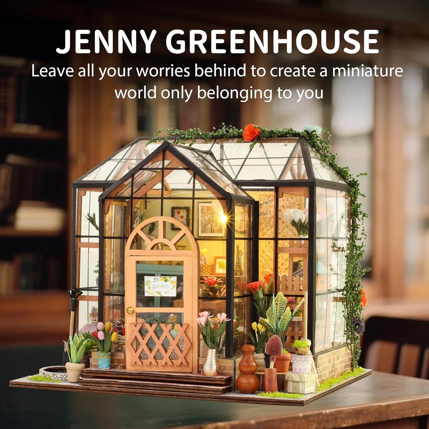 DIY Miniature House Kit, Miniature Kit with LED, Dollhouse Kit for Adults Teen, Mini House Building Kit for Birthday, Jenny Greenhouse
