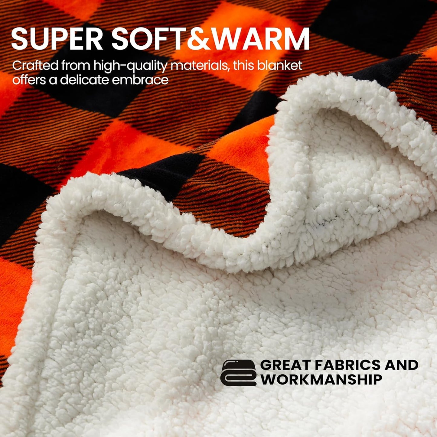 BEAUTEX Halloween Blanket, Sherpa Plaid Throw Blankets Fuzzy Fluffy Cozy Soft Throws, Fleece Flannel Plush Microfiber Blanket Halloween Fall Decor for Couch Bed Sofa(50" X 60", Orange)