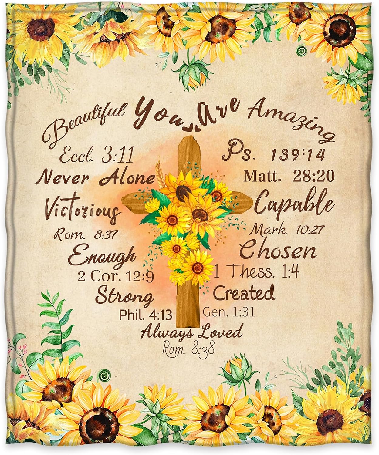 Jekeno Christian Sunflower Floral Blanket Gifts for Women Mom Girls Female Friends Mother's Day Birthday Christmas Inspirational Religious Faith Presents Flower Plush Throw Blankets 60"x80"