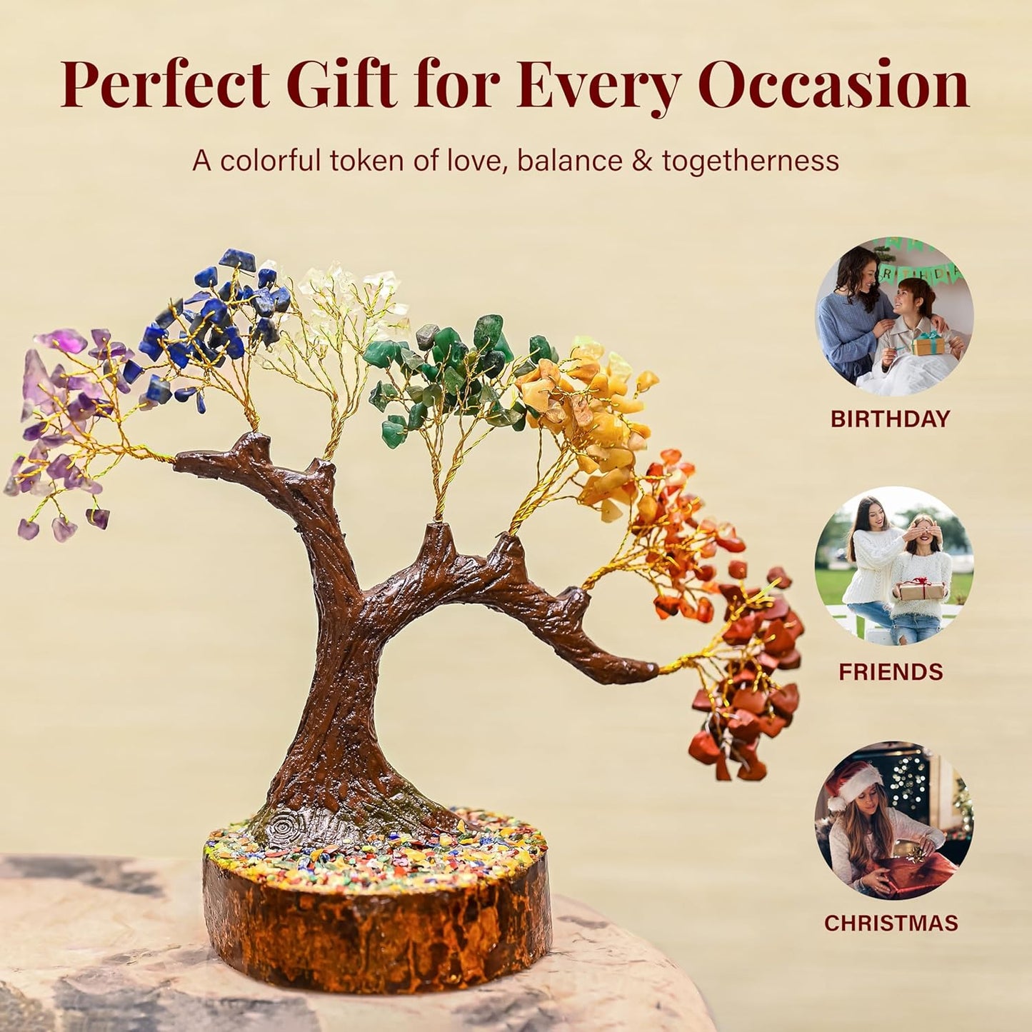 Crocon Crystal Tree of Life 7 Chakra Healing Crystal Bonsai Tree for Home Decor Gift Good Luck Birthday Gifts for Women & Mom, Office Desk Decor Living Room Decor Handmade Trees for Positive Energy