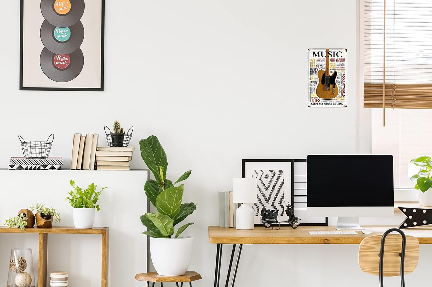 Guitar Metal Signs Vintage Rock Music Wall Decor Man Cave Tin Sign Gym Pool Bar Bathroom Yard Garage Signs Music Keeps My Heart Beating 8x12 in