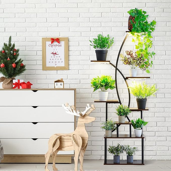 Plant Stand Indoor with Grow Light,8 Tiered Tall Plant Shelf for Multiple Plants, 64.6" Tall Plant Stands for Indoor Plants, Wooden Display Rack Holder, X-Shape Plant Rack, Corner Flower Stand for Living Room, Garden, Patio