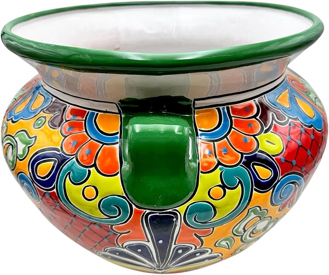 Talavera Michoacana Planter XL Pot Folk Art Multicolor Mexican Pottery Home Decor Hand Painted Garden Indoor Handmade Outdoor 18.5" (Multicolor)
