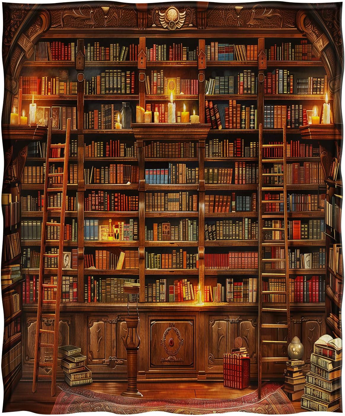Jekeno Vintage Bookshelf Blanket Gifts for Women Men Kids Girls Boys Husband Dad Halloween Birthday Christmas Library Books Bookcase Candle Decor Bedroom Study Classroom Living Room Throw 50"x60"