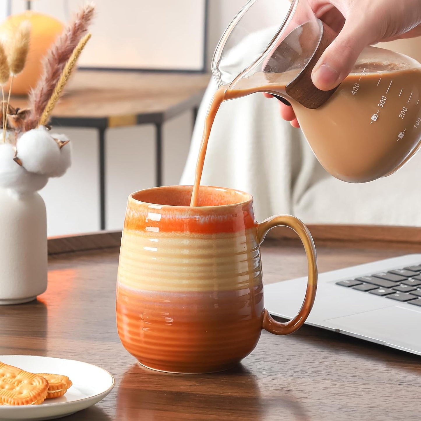 Large Coffee Mugs, Extra Large Ceramic Coffee Mug, 23 oz Handmade Pottery Mug, Big Tea Cups with Handle for Office and Home, Dishwasher and Microwave Safe (Orange)