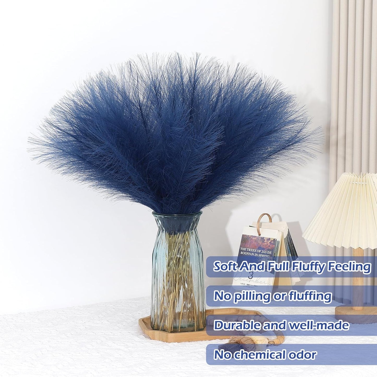 Blue Pampas Grass Decor 30 Pcs 21.7 Inch Faux Pampas Grass Bulk Artificial Dried Flowers Small Vase Filler Pompas Grass.