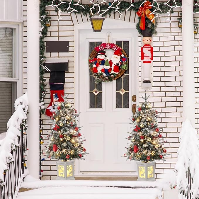 3 Ft Pre-Lit Christmas Tree, Artificial Christmas Trees with Lighting, Xmas Trees with 70 Led Lights, Christmas Decoration for Home, Office, Easy Assembly