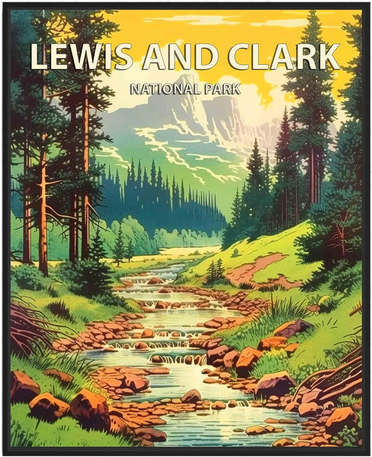 Lewis and Clark National Forest Poster Art Print Retro Mountain Wall Art Poster Vintage Decor Nature Recreation Wilderness Wildlife Decoration, Outdoor Adventure Scenic Beauty Artwork. (Lewis and